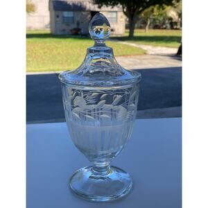 Glass Apothecary Candy Jar Etched